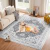 Garvee Boho Area Rug for Living Room, 5×7 Washable Low Pile Rug with Non-Slip Backing, Vintage Floral Rugs for Living Room, Bedroom, Dining Room, Light Blue(Grey)