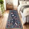 Garvee Cat Area Rug Living Room 5×7 Rugs for Kids Room, Modern Floral Animal Print Throw Rugs Washbale, Non Slip Non Shedding Farmhouse Carpet Stain Resistant Soft Mats for Bedroom, Dining Room, Black(Cat|blue)
