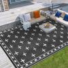 Garvee Geometric Outdoor Rug 9×12, Reversible Waterproof Plastic Straw Area Mat for Patio, RV Awning, Garden, Deck, Balcony, Camping and Beach,Black White(Black White)