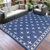 Garvee Geometric Outdoor Rug 9×12, Reversible Waterproof Plastic Straw Area Mat for Patio, RV Awning, Garden, Deck, Balcony, Camping and Beach,Black White(Dark Blue)