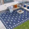 Garvee Geometric Outdoor Rug 9×12, Reversible Waterproof Plastic Straw Area Mat for Patio, RV Awning, Garden, Deck, Balcony, Camping and Beach,Black White(Dark Blue)