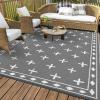 Garvee Geometric Outdoor Rug 9×12, Reversible Waterproof Plastic Straw Area Mat for Patio, RV Awning, Garden, Deck, Balcony, Camping and Beach,Black White(Grey)