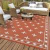 Garvee Geometric Outdoor Rug 9×12, Reversible Waterproof Plastic Straw Area Mat for Patio, RV Awning, Garden, Deck, Balcony, Camping and Beach,Black White(Terracotta Orange)