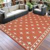 Garvee Geometric Outdoor Rug 9×12, Reversible Waterproof Plastic Straw Area Mat for Patio, RV Awning, Garden, Deck, Balcony, Camping and Beach,Black White(Terracotta Orange)