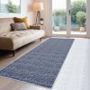 Garvee Modern Living Room Rug 8×10 Large Washable Checkered Print Accent Carpet with Non-Slip Backing, Soft Low Pile Area Rug, Solid Contemporary Floor Cover for Dining Room, Black(Blue)