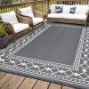 Garvee Outdoor Rug 9×12 Waterproof Reversible Patio Rug Modern Geometric Outdoor Carpet, Fade-Proof & Weather Resistant Minimalist RV Picnic Camping Mat for Garden Backyard Balcony,Gray & Black(White/Grey)