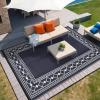 Garvee Outdoor Rug 9×12 Waterproof Reversible Patio Rug Modern Geometric Outdoor Carpet, Fade-Proof & Weather Resistant Minimalist RV Picnic Camping Mat for Garden Backyard Balcony,Gray & Black(Black/Blue)