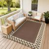 Garvee Outdoor Rug 9×12 Waterproof Reversible Patio Rug Modern Geometric Outdoor Carpet, Fade-Proof & Weather Resistant Minimalist RV Picnic Camping Mat for Garden Backyard Balcony,Gray & Black(Brown & Beige)