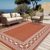 Garvee Outdoor Rug 9×12 Waterproof Reversible Patio Rug Modern Geometric Outdoor Carpet, Fade-Proof & Weather Resistant Minimalist RV Picnic Camping Mat for Garden Backyard Balcony,Gray & Black(Terracotta/White)