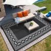 Garvee Outdoor Rug 9×12 Waterproof Reversible Patio Rug Modern Geometric Outdoor Carpet, Fade-Proof & Weather Resistant Minimalist RV Picnic Camping Mat for Garden Backyard Balcony,Gray & Black(Black/White)