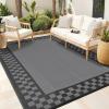 Garvee Outdoor Rug 9×12 Waterproof Reversible Patio Rug Modern Geometric Outdoor Carpet, Fade-Proof & Weather Resistant Minimalist RV Picnic Camping Mat for Garden Backyard Balcony,Gray & Black(Gray & Black)
