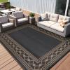 Garvee Outdoor Rug 9×12 Waterproof Reversible Patio Rug Modern Geometric Outdoor Carpet, Fade-Proof & Weather Resistant Minimalist RV Picnic Camping Mat for Garden Backyard Balcony,Gray & Black(Dark Brown)