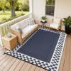 Garvee Outdoor Rug 9×12 Waterproof Reversible Patio Rug Modern Geometric Outdoor Carpet, Fade-Proof & Weather Resistant Minimalist RV Picnic Camping Mat for Garden Backyard Balcony,Gray & Black(Navy & White)