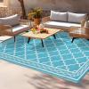 Garvee Outdoor Rug 9×12 Waterproof for Patio Clearance, Large Plastic Straw Mat for Camping, Porch, RV, Reversible Rugs for Deck Entryance Picnic Balcony Beach (Light Blue/White)