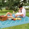 Garvee Outdoor Rug 9×12 Waterproof for Patio Clearance, Large Plastic Straw Mat for Camping, Porch, RV, Reversible Rugs for Deck Entryance Picnic Balcony Beach (Light Blue/White)