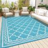 Garvee Outdoor Rug 9×12 Waterproof for Patio Clearance, Large Plastic Straw Mat for Camping, Porch, RV, Reversible Rugs for Deck Entryance Picnic Balcony Beach (Light Blue/White)