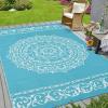 Garvee Outdoor Rug, Outdoor Plastic Straw Rug, Outdoor Rugs 9×12 for Patios Clearance Waterproof Patio Rug, Camping Rugs for Outside Rv, Grey Recyclable Woven Rugs for Yard, Deck,Orange/Pink/Green(Teal+white)