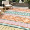 Garvee Outdoor Rug, Outdoor Plastic Straw Rug, Outdoor Rugs 9×12 for Patios Clearance Waterproof Patio Rug, Camping Rugs for Outside Rv, Grey Recyclable Woven Rugs for Yard, Deck,Orange/Pink/Green(Orange/Green/Pink/White)
