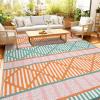 Garvee Outdoor Rug, Outdoor Plastic Straw Rug, Outdoor Rugs 9×12 for Patios Clearance Waterproof Patio Rug, Camping Rugs for Outside Rv, Grey Recyclable Woven Rugs for Yard, Deck,Orange/Pink/Green(Orange/Green/Pink/White)