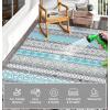 Garvee Outdoor Rug, Outdoor Plastic Straw Rug, Outdoor Rugs 9×12 for Patios Clearance Waterproof Patio Rug, Camping Rugs for Outside Rv, Grey Recyclable Woven Rugs for Yard, Deck,Orange/Pink/Green(Blue & Gray)