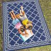 Garvee Outdoor Rug, Outdoor Plastic Straw Rug, Outdoor Rugs 9×12 for Patios Clearance Waterproof Patio Rug, Camping Rugs for Outside Rv, Grey Recyclable Woven Rugs for Yard, Deck,Orange/Pink/Green(Dark Blue/White)