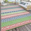 Garvee Outdoor Rug, Outdoor Plastic Straw Rug, Outdoor Rugs 9×12 for Patios Clearance Waterproof Patio Rug, Camping Rugs for Outside Rv, Grey Recyclable Woven Rugs for Yard, Deck,Orange/Pink/Green(Red/Green/Blue)