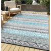 Garvee Outdoor Rug, Outdoor Plastic Straw Rug, Outdoor Rugs 9×12 for Patios Clearance Waterproof Patio Rug, Camping Rugs for Outside Rv, Grey Recyclable Woven Rugs for Yard, Deck,Orange/Pink/Green(Blue & Gray)