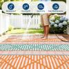 Garvee Outdoor Rug, Outdoor Plastic Straw Rug, Outdoor Rugs 9×12 for Patios Clearance Waterproof Patio Rug, Camping Rugs for Outside Rv, Grey Recyclable Woven Rugs for Yard, Deck,Orange/Pink/Green(Orange/Green/Pink/White)
