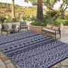Garvee Outdoor Rug, Outdoor Plastic Straw Rug, Outdoor Rugs 9×12 for Patios Clearance Waterproof Patio Rug, Camping Rugs for Outside Rv, Grey Recyclable Woven Rugs for Yard, Deck, Dark Blue + White