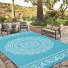 Garvee Outdoor Rug, Outdoor Plastic Straw Rug, Outdoor Rugs 9×12 for Patios Clearance Waterproof Patio Rug, Camping Rugs for Outside Rv, Grey Recyclable Woven Rugs for Yard, Deck,Orange/Pink/Green(Teal+white)