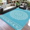 Garvee Outdoor Rug, Outdoor Plastic Straw Rug, Outdoor Rugs 9×12 for Patios Clearance Waterproof Patio Rug, Camping Rugs for Outside Rv, Grey Recyclable Woven Rugs for Yard, Deck,Orange/Pink/Green(Teal+white)