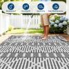 Garvee Outdoor Rug, Outdoor Plastic Straw Rug, Outdoor Rugs 9×12 for Patios Clearance Waterproof Patio Rug, Camping Rugs for Outside Rv, Grey Recyclable Woven Rugs for Yard, Deck,Orange/Pink/Green(Grey)