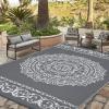 Garvee Outdoor Rug, Outdoor Plastic Straw Rug, Outdoor Rugs 9×12 for Patios Clearance Waterproof Patio Rug, Camping Rugs for Outside Rv, Grey Recyclable Woven Rugs for Yard, Deck,Orange/Pink/Green(Grey+white)