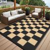 Garvee Outdoor Rug Waterproof 9×12 Reversible Mat Outside Plastic Straw Rug for Patio Modern Checkered Indoor Outdoor Carpet RV Mat for Deck Backyard Porch RV Camping Beach, Black/Grey(Black/Brown)