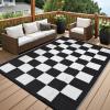 Garvee Outdoor Rug Waterproof 9×12 Reversible Mat Outside Plastic Straw Rug for Patio Modern Checkered Indoor Outdoor Carpet RV Mat for Deck Backyard Porch RV Camping Beach, Black/Grey(Black/White)