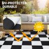 Garvee Outdoor Rug Waterproof 9×12 Reversible Mat Outside Plastic Straw Rug for Patio Modern Checkered Indoor Outdoor Carpet RV Mat for Deck Backyard Porch RV Camping Beach, Black/Grey(Black/White)