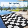 Garvee Outdoor Rug Waterproof 9×12 Reversible Mat Outside Plastic Straw Rug for Patio Modern Checkered Indoor Outdoor Carpet RV Mat for Deck Backyard Porch RV Camping Beach, Black/Grey(Black/White)