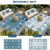 Garvee Outdoor Rugs 8’x10’ Waterproof Reversible Mats, Large Area Plastic Straw Rug, Outside Carpet, Geometric Rv Mat for Patio Camping Picnic Backyard Deck Balcony Porch Beach Trailer(Blue & White)