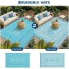 Garvee Outdoor Rugs 8’x10’ Waterproof Reversible Mats, Large Area Plastic Straw Rug, Outside Carpet, Vintage Rv Mat for Patio Camping Picnic Backyard Deck Balcony Porch Beach Trailer(Teal Blue & White)