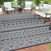 Garvee Outdoor Rugs 8×10 Waterproof for Patios Clearance, Plastic Straw Mats for Backyard, Porch, Deck, Balcony, Reversible, Gray + White