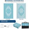 Garvee Patio Rugs Outdoor 10×14 Plastic Straw Rug Reversible Camping Carpet, Waterproof Vintage Outdoor Mat with 4 Stakes and Storage Bag for RV, Picnic, Backyard, Deck, Balcony, Porch, Beach(Vintage|blue&white)
