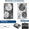 Garvee Patio Rugs Outdoor 10×14 Plastic Straw Rug Reversible Camping Carpet, Waterproof Vintage Outdoor Mat with 4 Stakes and Storage Bag for RV, Picnic, Backyard, Deck, Balcony, Porch, Beach(Floral|black&white)