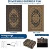 Garvee Patio Rugs Outdoor 10×14 Plastic Straw Rug Reversible Camping Carpet, Waterproof Vintage Outdoor Mat with 4 Stakes and Storage Bag for RV, Picnic, Backyard, Deck, Balcony, Porch, Beach(Vintage|black&brown)