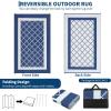 Garvee Patio Rugs Outdoor 10×14 Plastic Straw Rug Reversible Camping Carpet, Waterproof Vintage Outdoor Mat with 4 Stakes and Storage Bag for RV, Picnic, Backyard, Deck, Balcony, Porch, Beach(Geometric|navy&white)