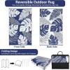 Garvee Patio Rugs Outdoor 10×14 Plastic Straw Rug Reversible Camping Carpet, Waterproof Vintage Outdoor Mat with 4 Stakes and Storage Bag for RV, Picnic, Backyard, Deck, Balcony, Porch, Beach(Leaf|navy&white)