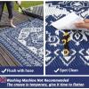 Garvee Patio Rugs Outdoor 10×14 Plastic Straw Rug Reversible Camping Carpet, Waterproof Vintage Outdoor Mat with 4 Stakes and Storage Bag for RV, Picnic, Backyard, Deck, Balcony, Porch, Beach(Vintage|navy&white)