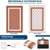 Garvee Patio Rugs Outdoor 10×14 Plastic Straw Rug Reversible Camping Carpet, Waterproof Vintage Outdoor Mat with 4 Stakes and Storage Bag for RV, Picnic, Backyard, Deck, Balcony, Porch, Beach(Geometric|terracotta)