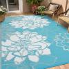Garvee Patio Rugs Outdoor 10×14 Plastic Straw Rug Reversible Camping Carpet, Waterproof Vintage Outdoor Mat with 4 Stakes and Storage Bag for RV, Picnic, Backyard, Deck, Balcony, Porch, Beach(Floral|light Blue)