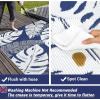 Garvee Patio Rugs Outdoor 10×14 Plastic Straw Rug Reversible Camping Carpet, Waterproof Vintage Outdoor Mat with 4 Stakes and Storage Bag for RV, Picnic, Backyard, Deck, Balcony, Porch, Beach(Leaf|navy&white)