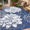 Garvee Patio Rugs Outdoor 10×14 Plastic Straw Rug Reversible Camping Carpet, Waterproof Vintage Outdoor Mat with 4 Stakes and Storage Bag for RV, Picnic, Backyard, Deck, Balcony, Porch, Beach(Floral|navy&white)